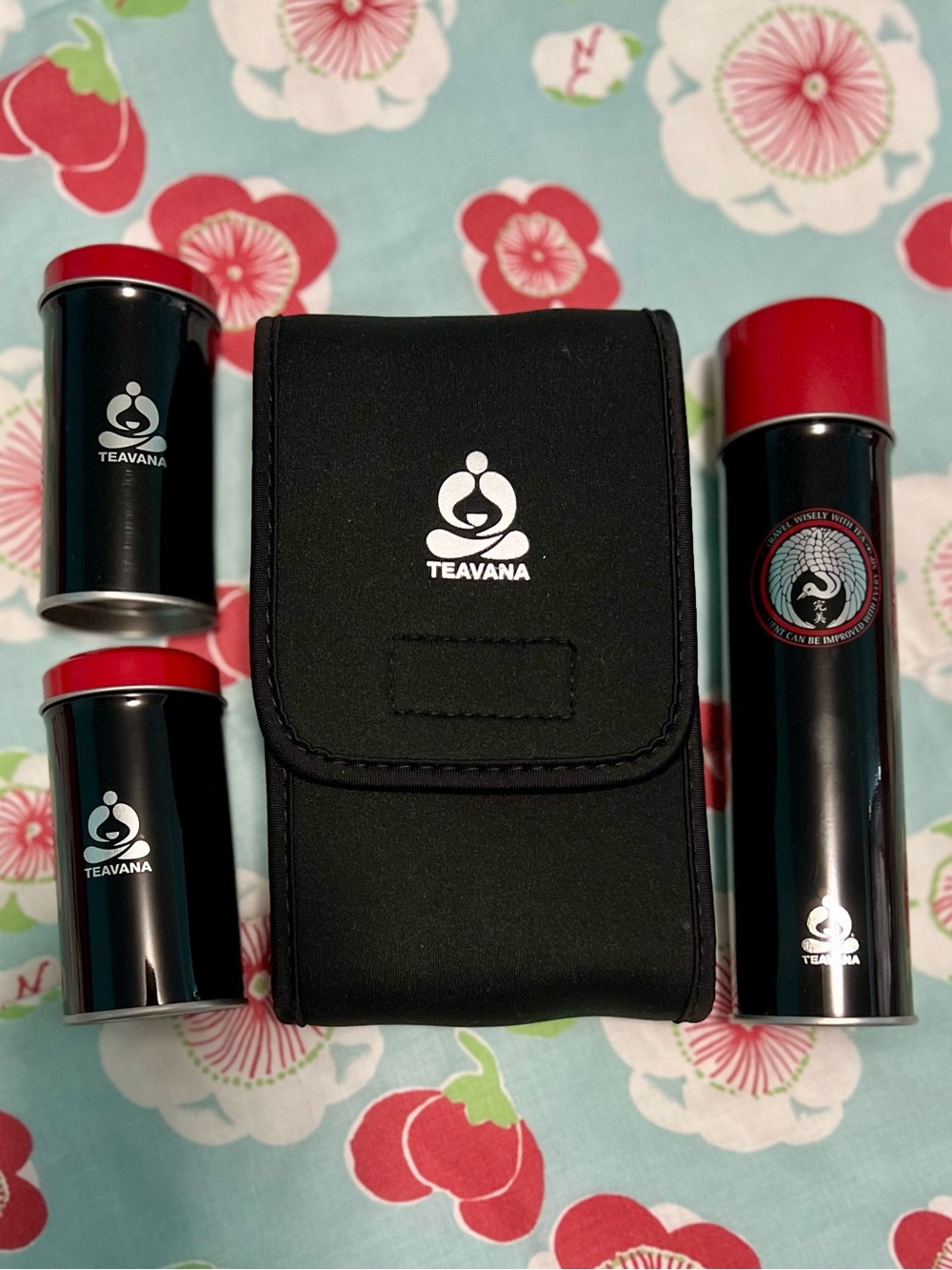 Teavana Black and Red Portable Tea Canister Set with Carry Case